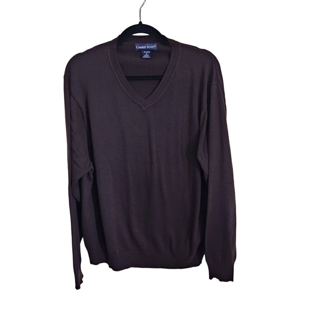 Garret Scott Brown V Neck Italian Pima Cotton Sweater Size XL